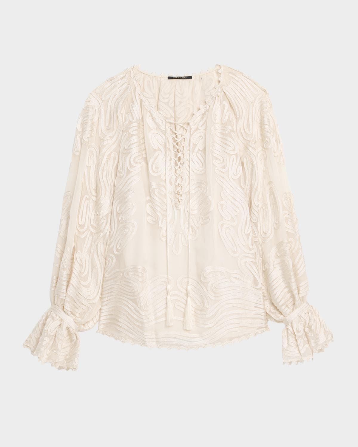 Kobi Halperin Florence Embroidered Lace-Up Blouse