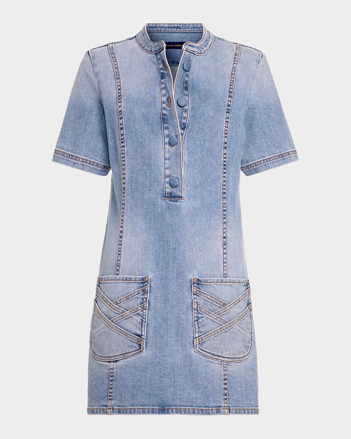 Ramy Brook Skylar Short-Sleeve Braided Denim Dress