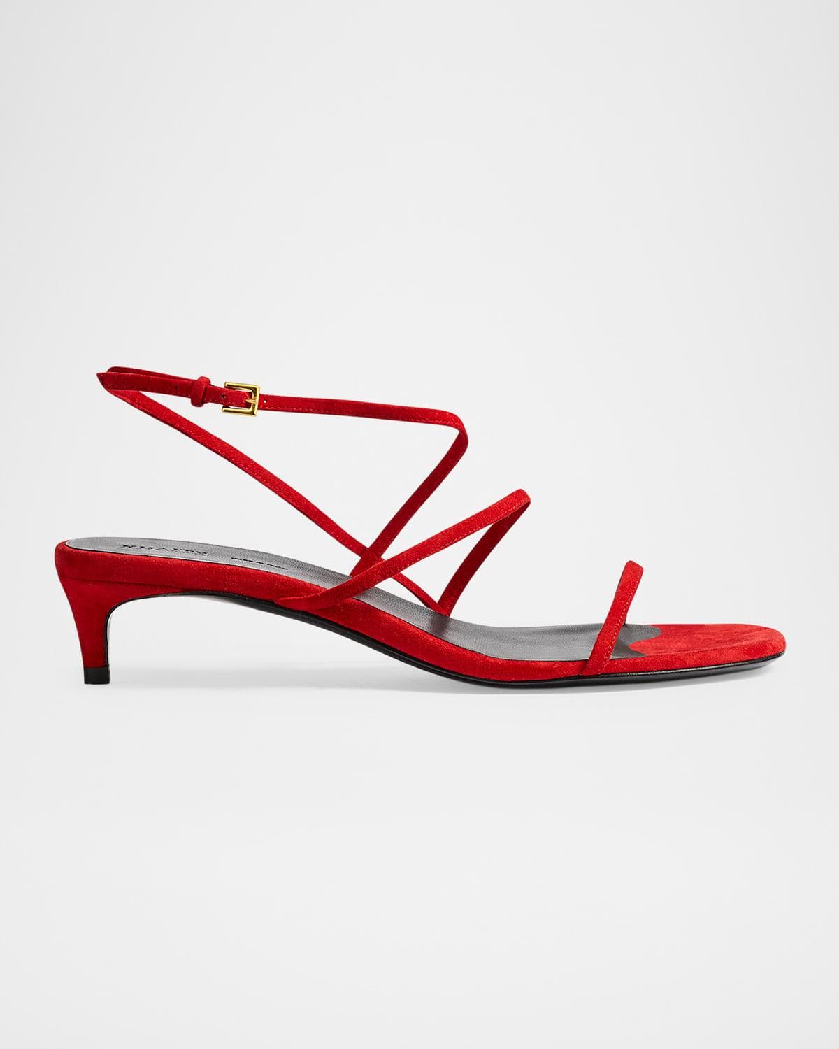 Khaite Loop Suede Kitten-Heel Sandals