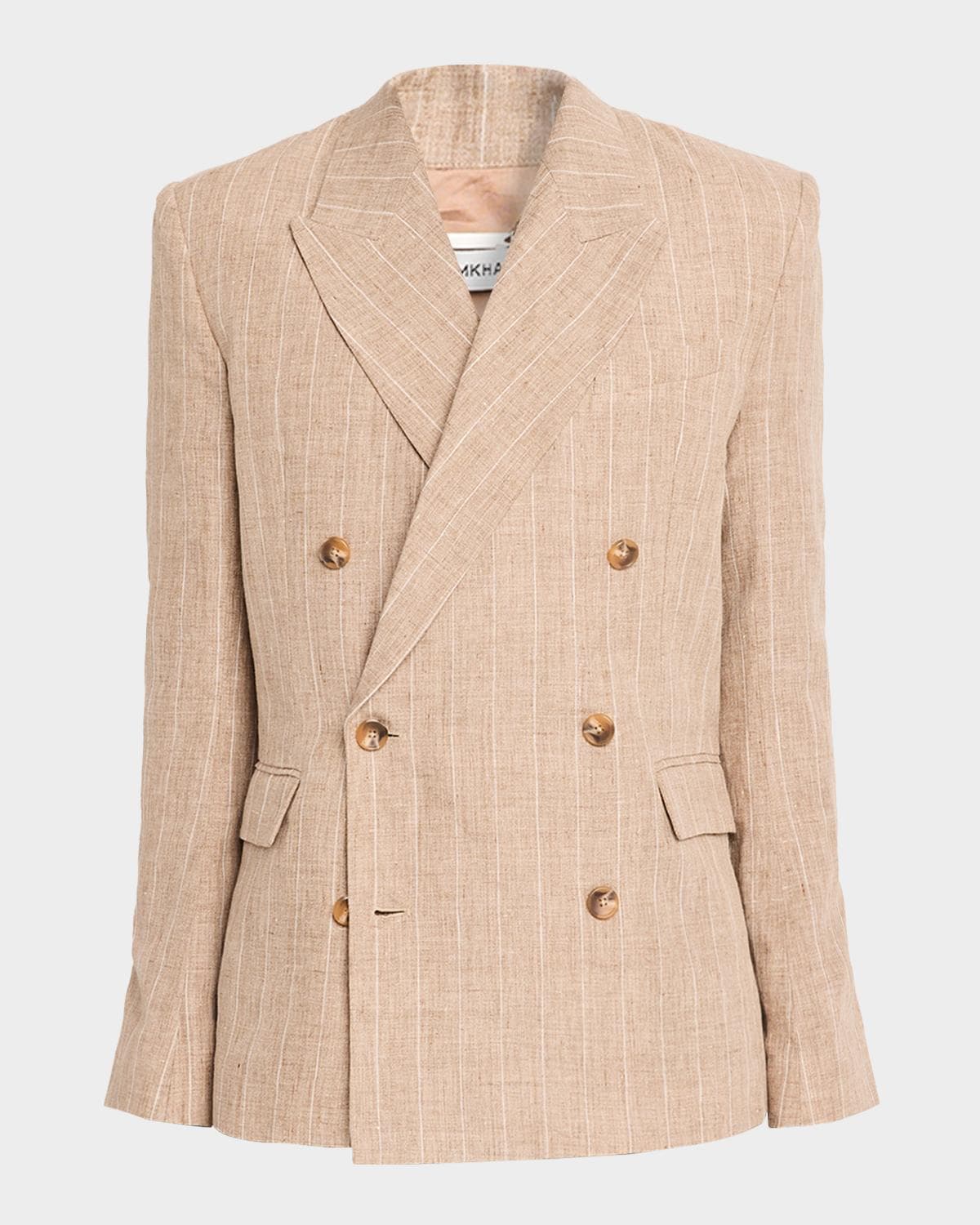 SIMKHAI Men's Lucas Linen Stripe Double-Breasted Blazer