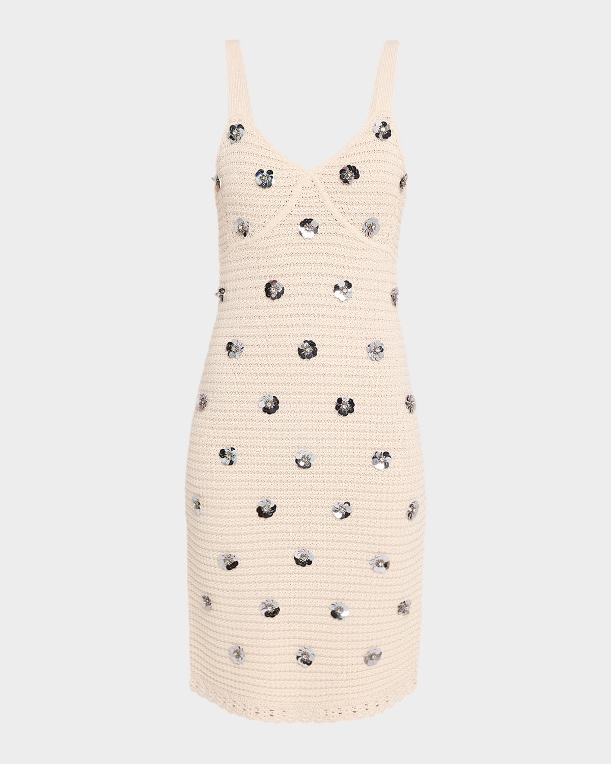 Toccin Yoko Flower Sequined Crochet Knee-Length Dress