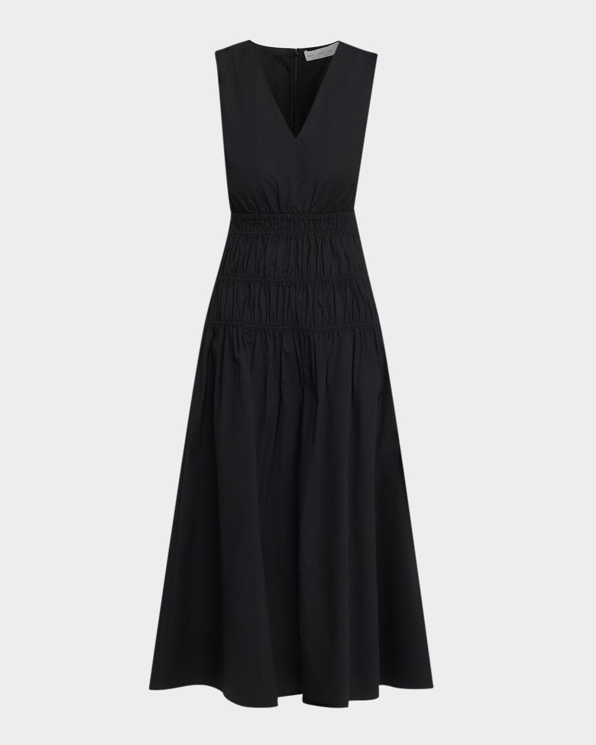 Proenza Schouler White Label Loren Sleeveless Ruched Waist Cotton Midi Dress