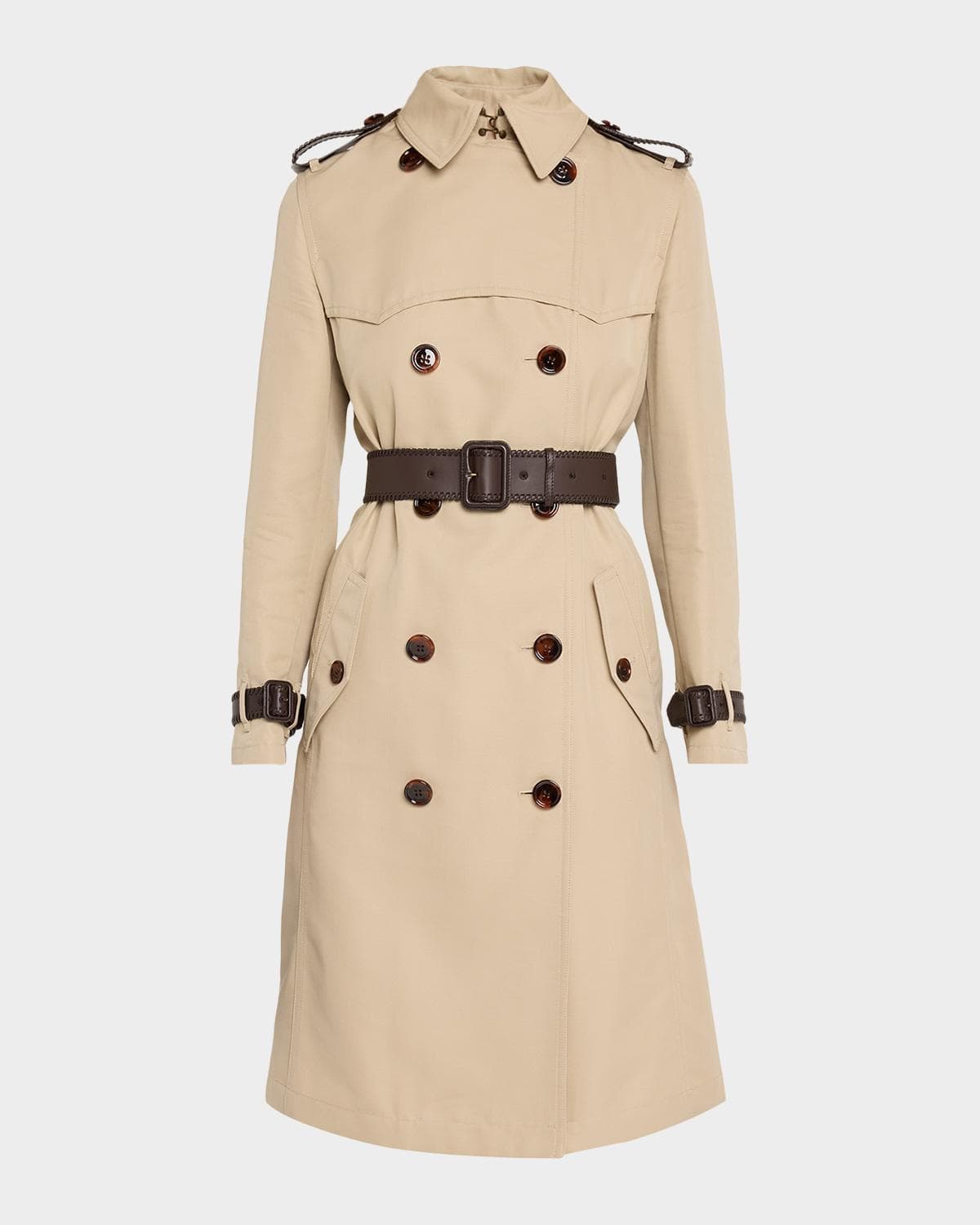 Burberry Foxfield Leather-Trim Double-Breasted Trench Coat · 0