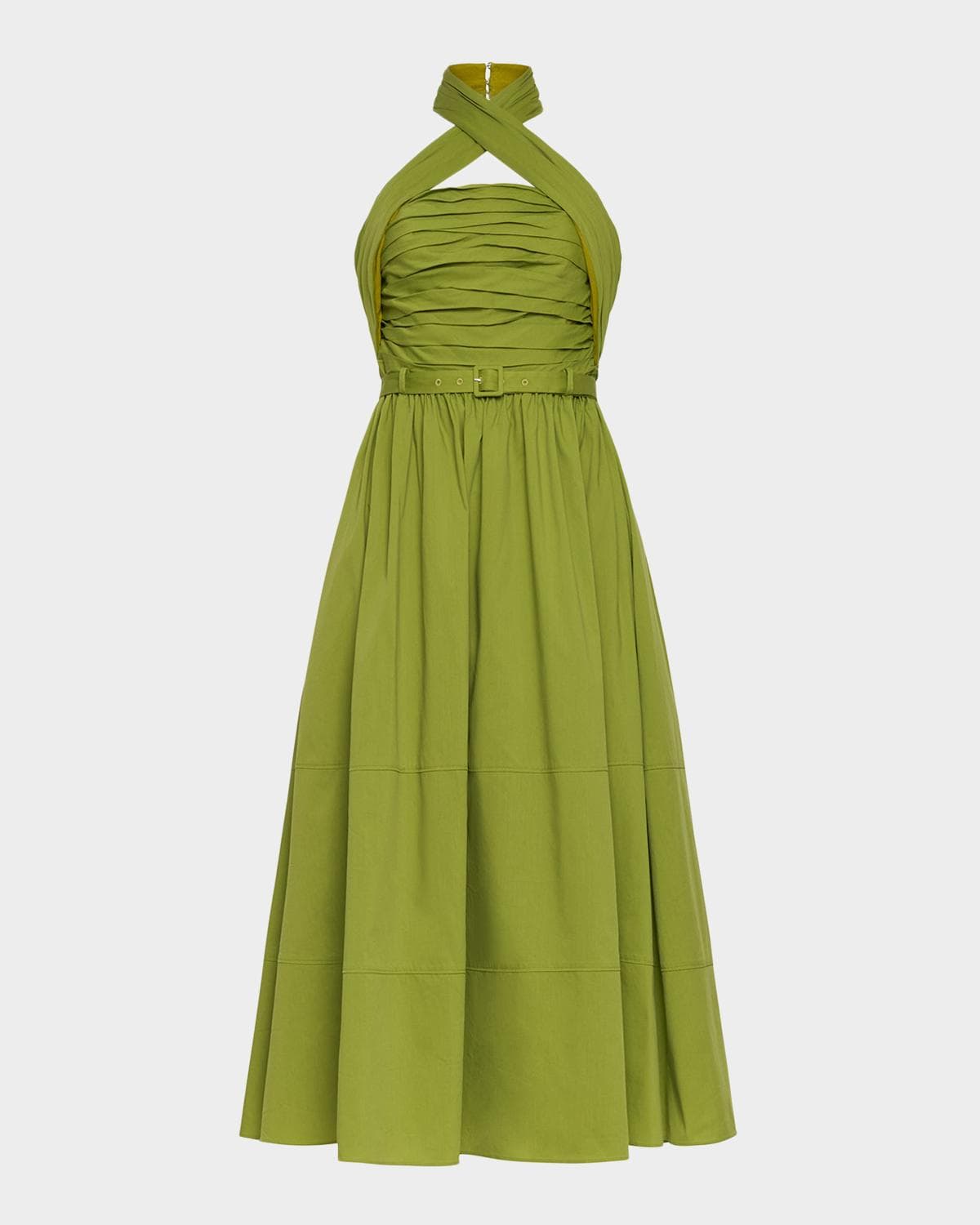 Cinq à Sept Marcie Crossover Halter Belted Midi Dress