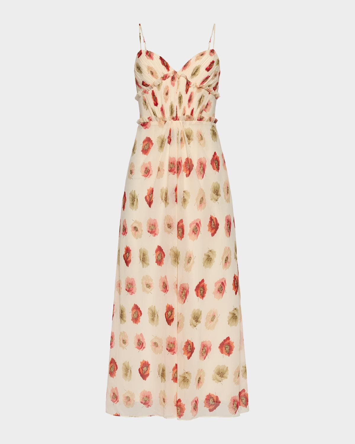 Cinq à Sept Floating Poppies Ruffle-Trim Sleeveless Midi Dress
