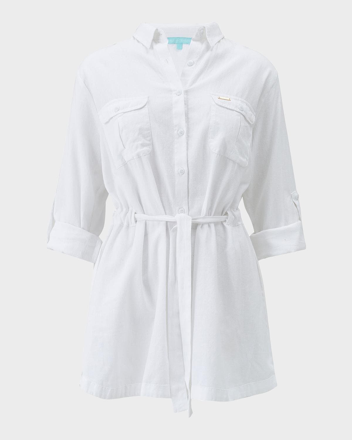 Melissa Odabash Lacey Cotton-Linen Mini Shirtdress Coverup