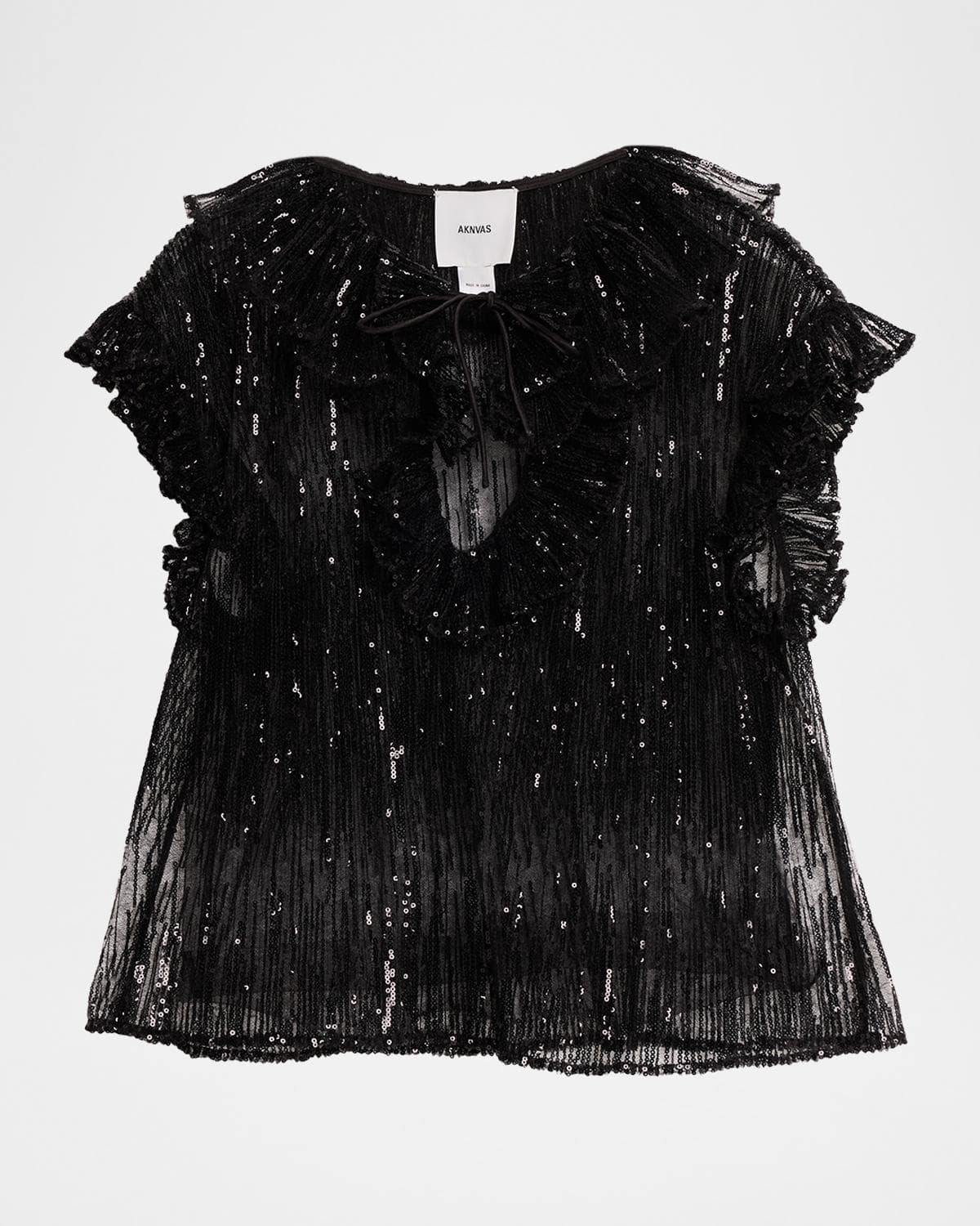 AKNVAS Este Sequined Ruffle Tulle Top