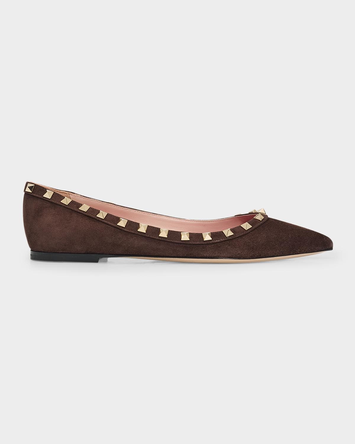 Valentino Garavani 5mm Rockstud Suede Ballerina Flats