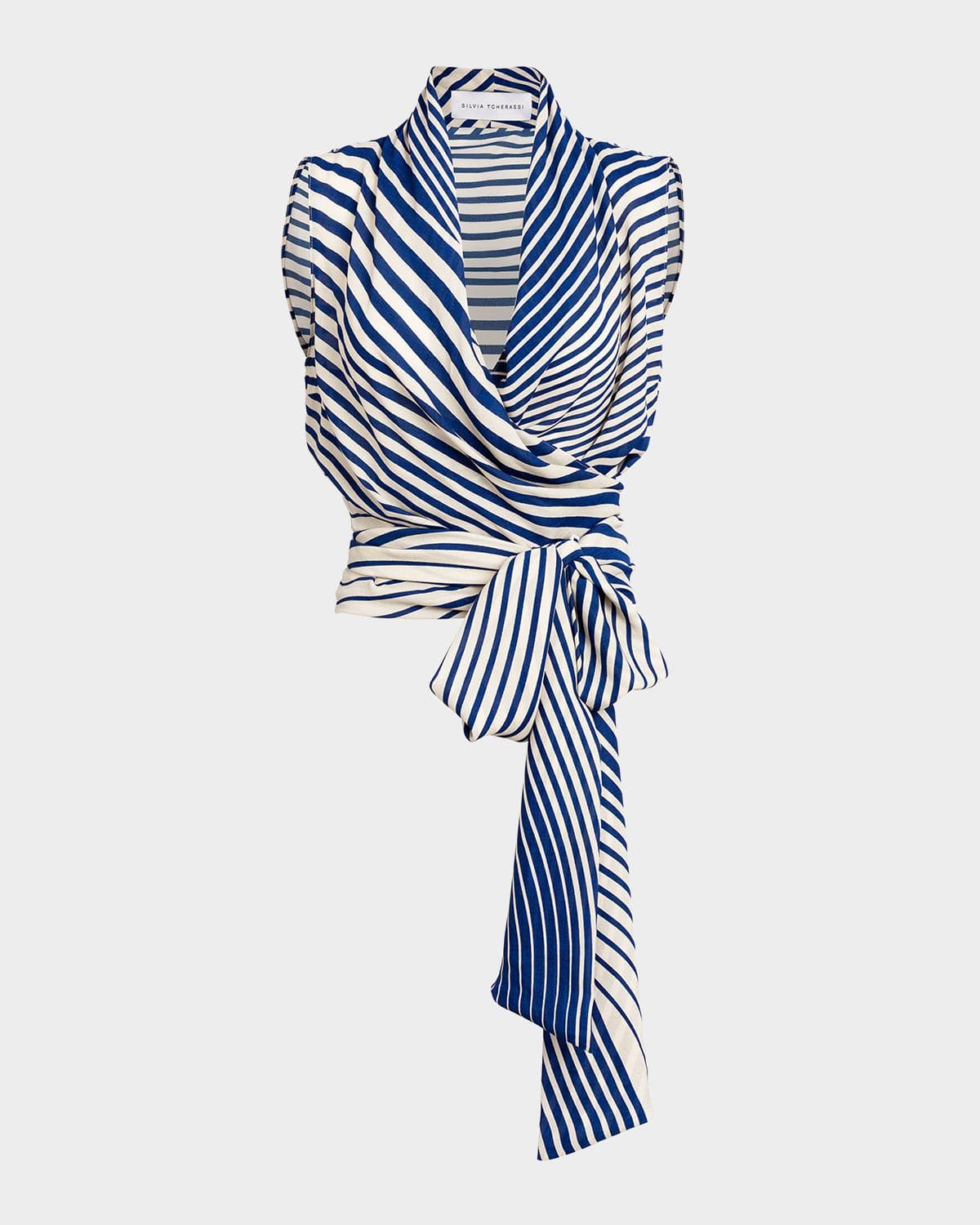 Silvia Tcherassi Joaquina Striped Wrap Blouse · L