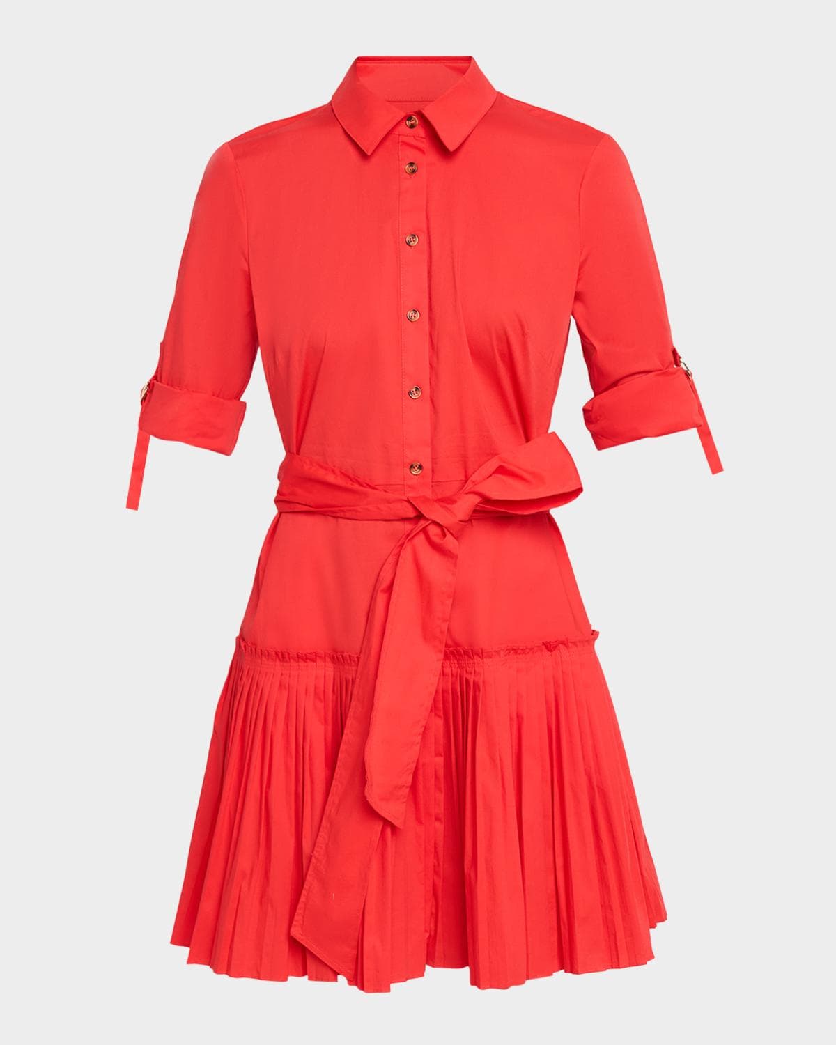 Shoshanna McLean Pleated Stretch Cotton Mini Shirtdress