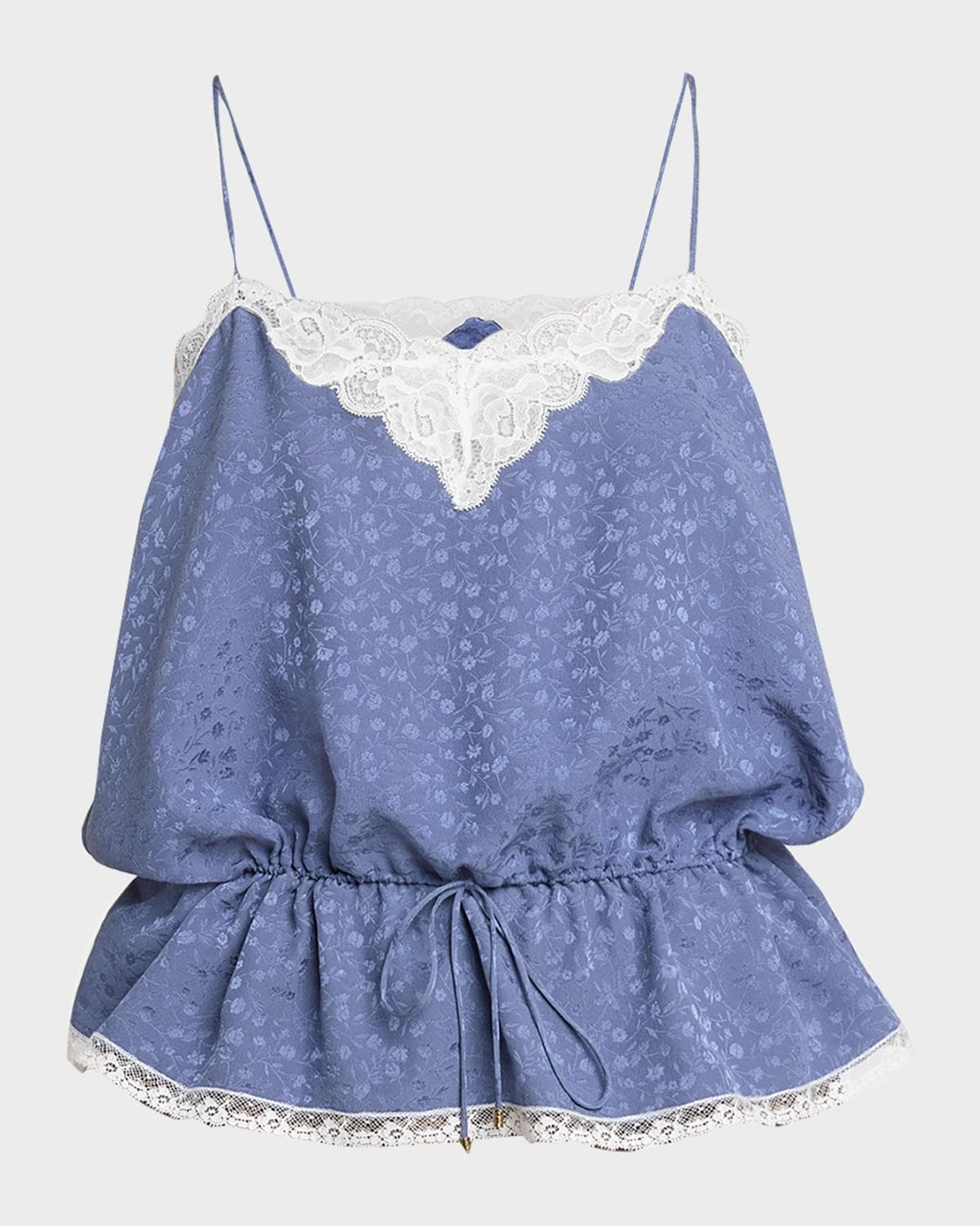 Chloe Lace-Trim Floral Silk Jacquard Sleeveless Top
