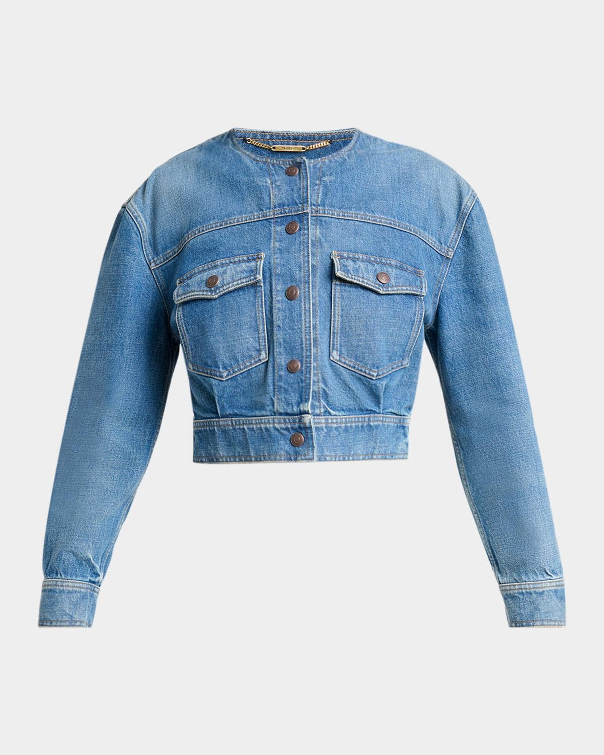 Chloe Collarless Denim Crop Jacket