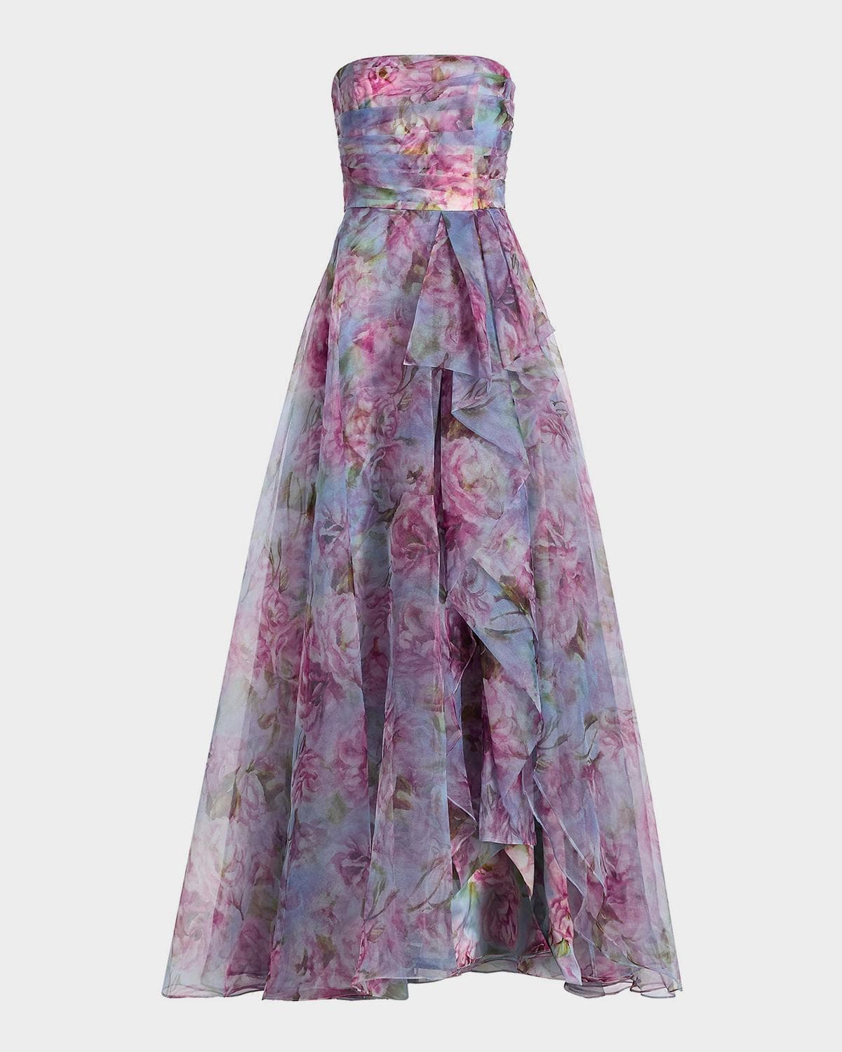 Theia Fahreta Strapless Floral-Print Gown