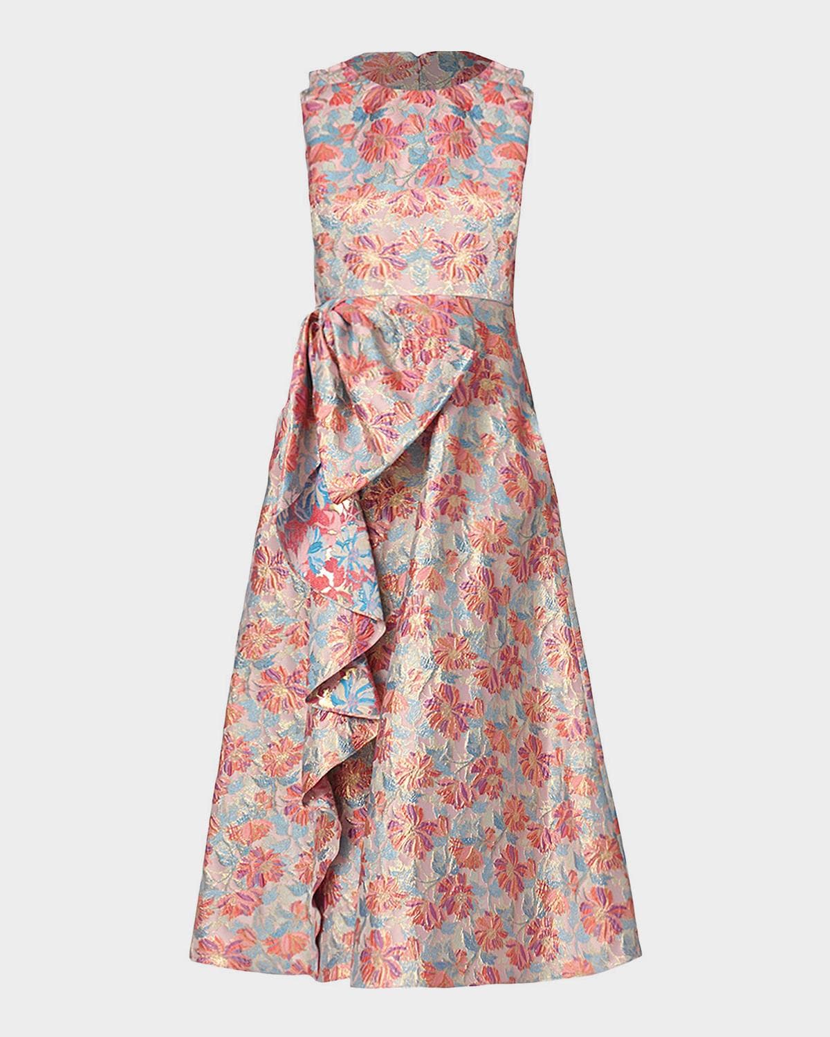 Shoshanna Lena Ruffle Metallic Floral Jacquard Midi Dress