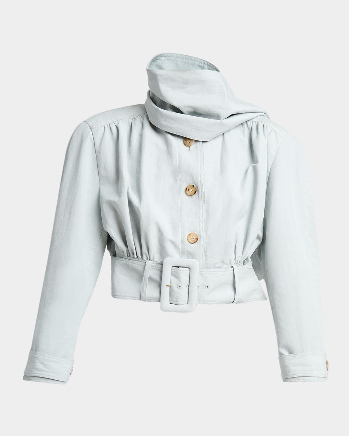 Chloe Neck-Scarf Belted Linen Crop Jacket