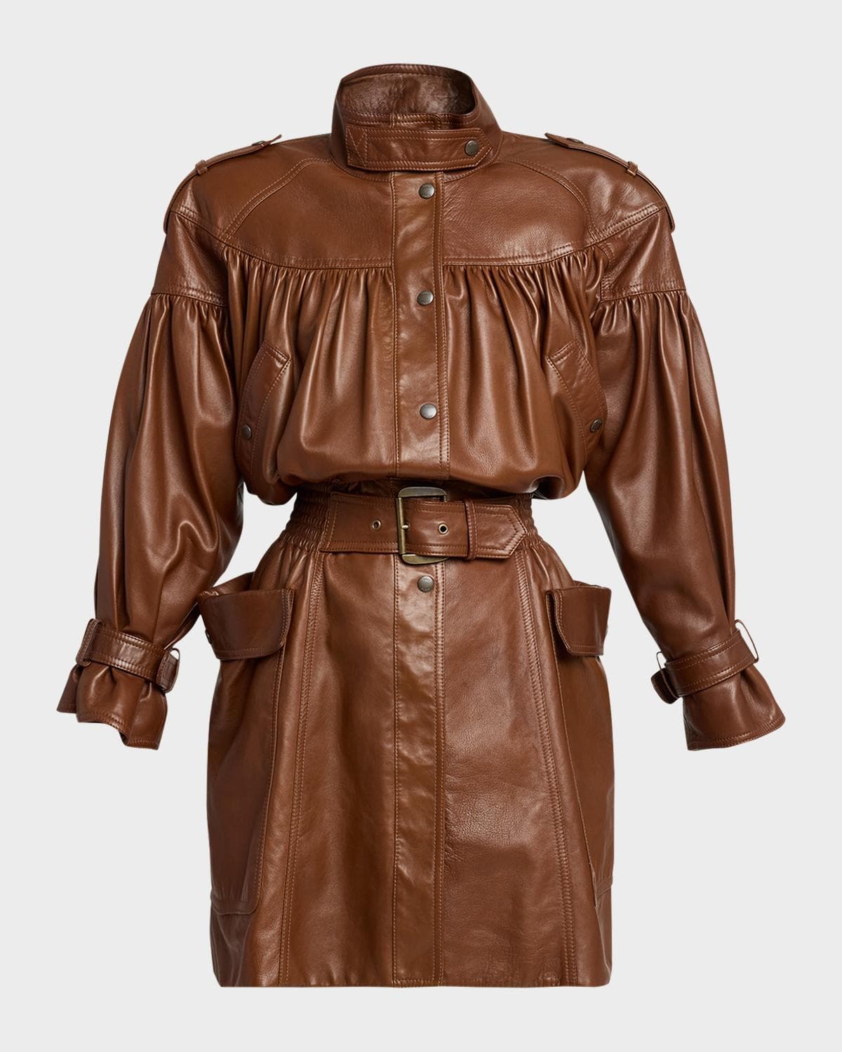 Chloe Gathered Shiny Leather Belted Trench Coat · 40 (8 US)