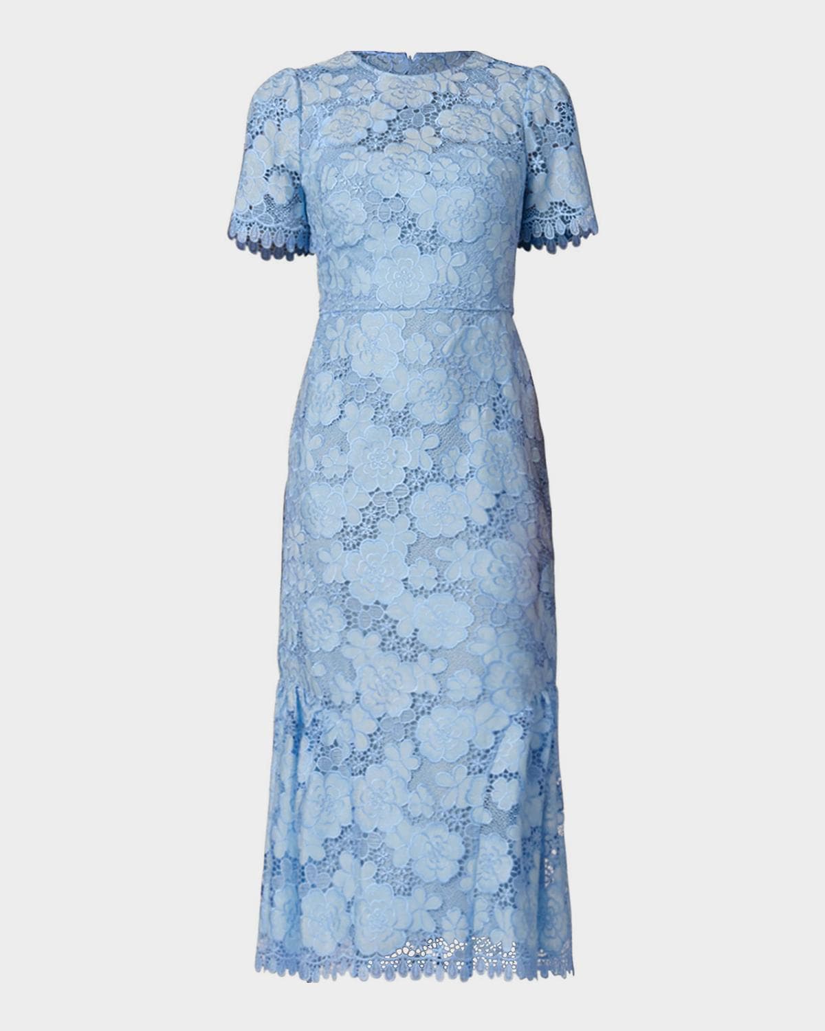 Shoshanna Emmie Floral Lace Trumpet Midi Dress