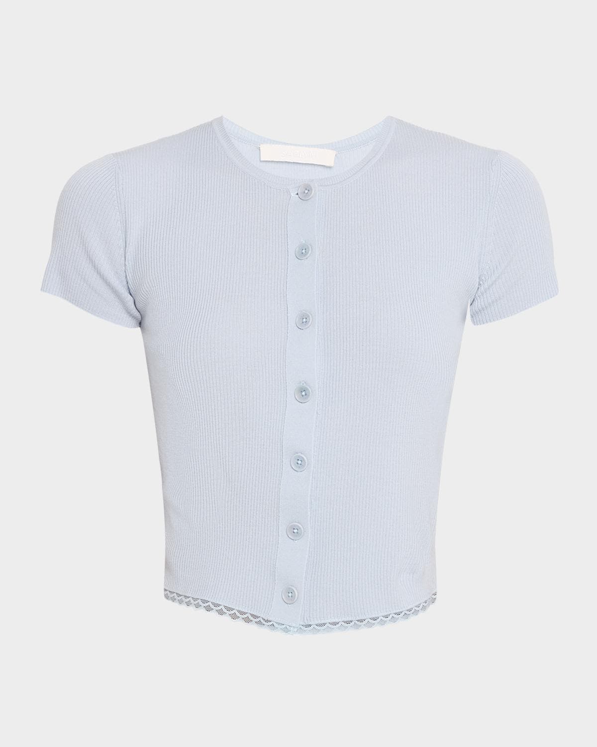 Sablyn Adelaide Slim Short-Sleeve Cardigan with Lace Trim