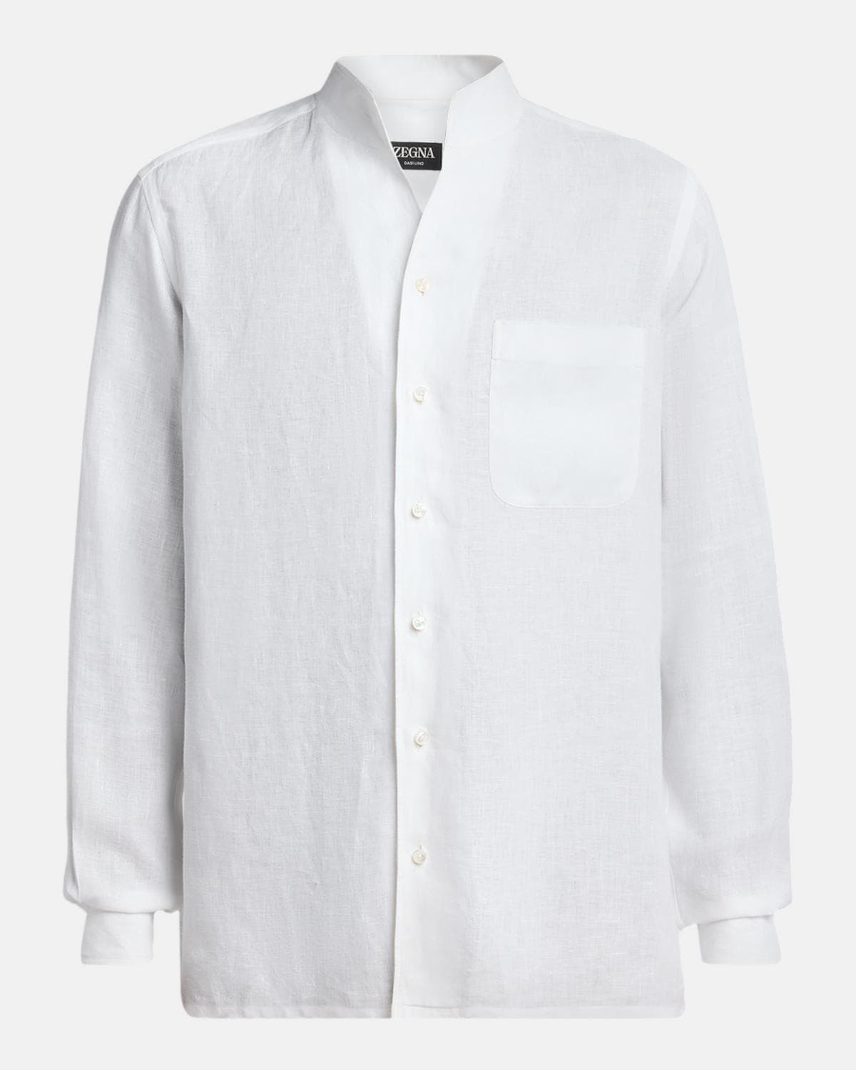 ZEGNA Men's Oasi Linen Stand-Collar Button-Down Shirt