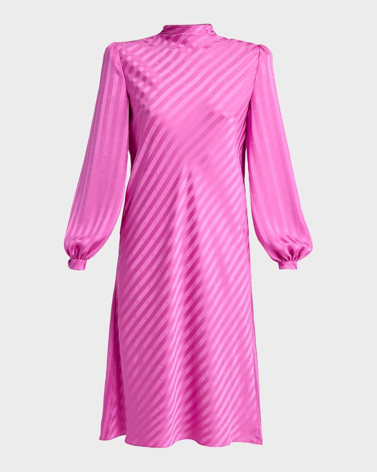Valentino Garavani V-Logo Striped Silk Puff-Sleeve Shift Dress