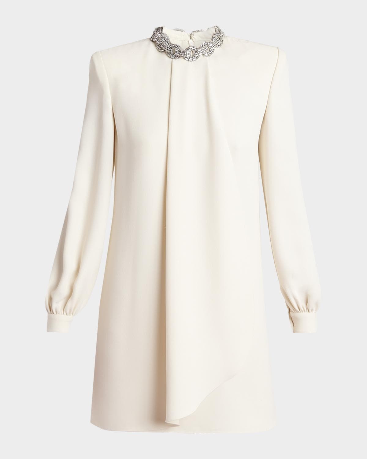 Valentino Garavani Embroidered Collar Draped Silk Mini Dress