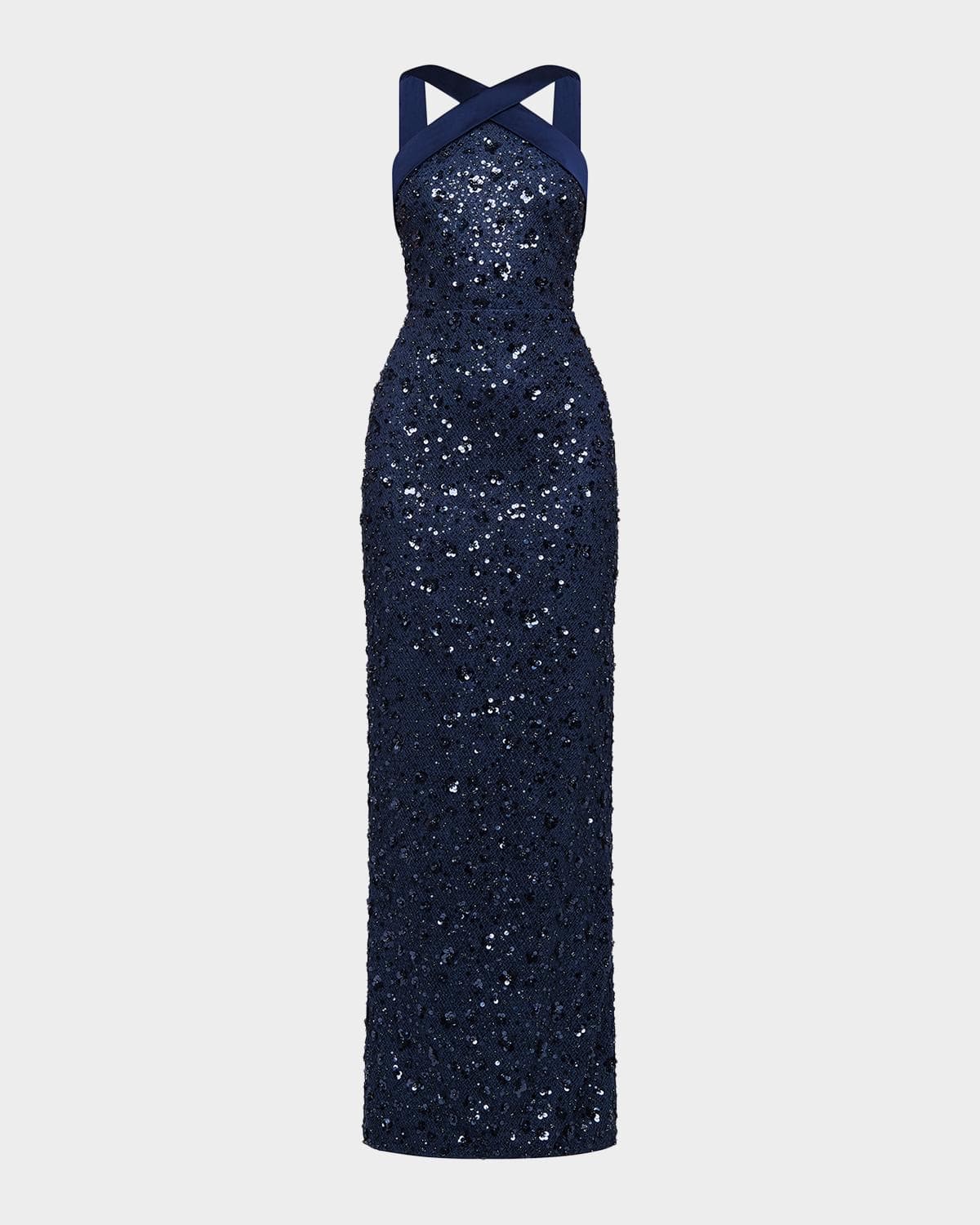 Theia Velina Pleated Floral Applique Mikado Gown