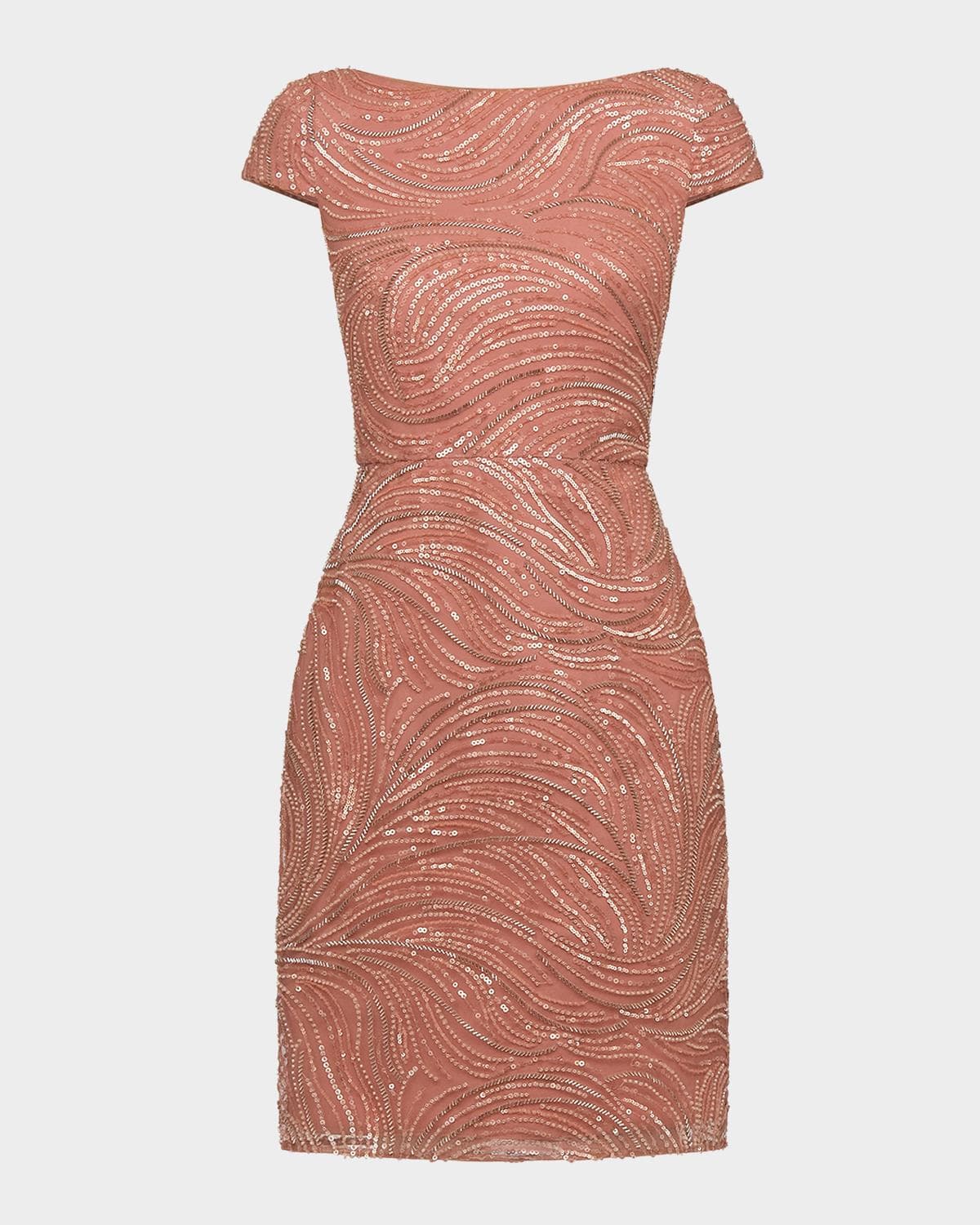 Theia Ceceline Beaded Bateau-Neck Dress