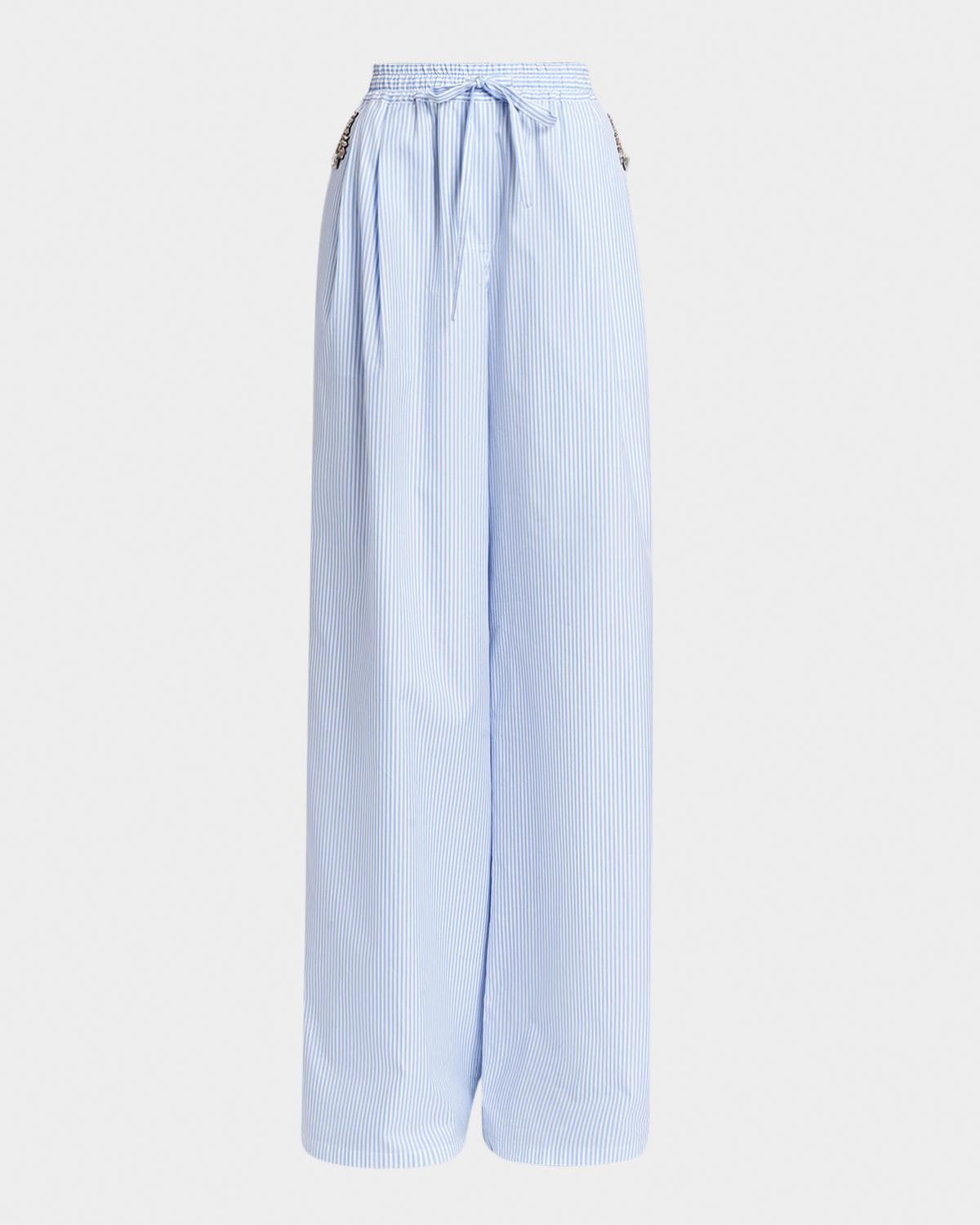 Dolce & Gabbana Embellished Striped Wide-Leg Pull-On Pants