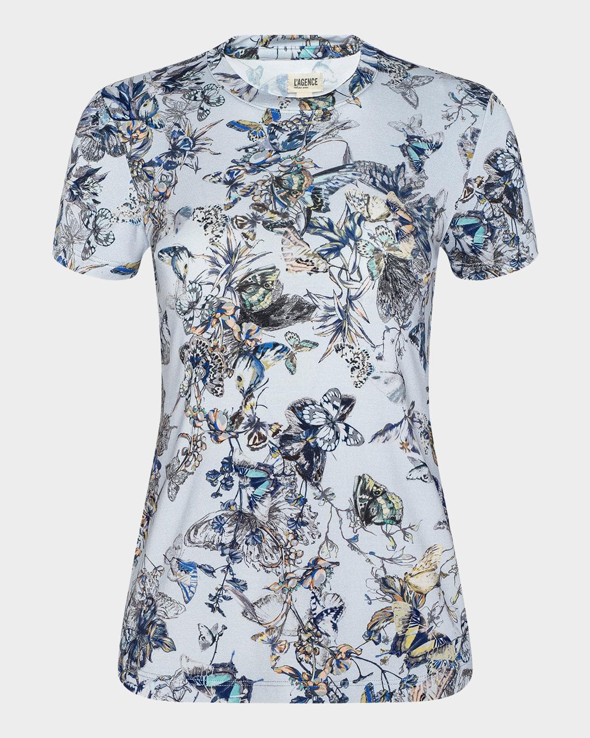 L 'AGENCE Ressi Short-Sleeve Watercolor Butterfly Tee