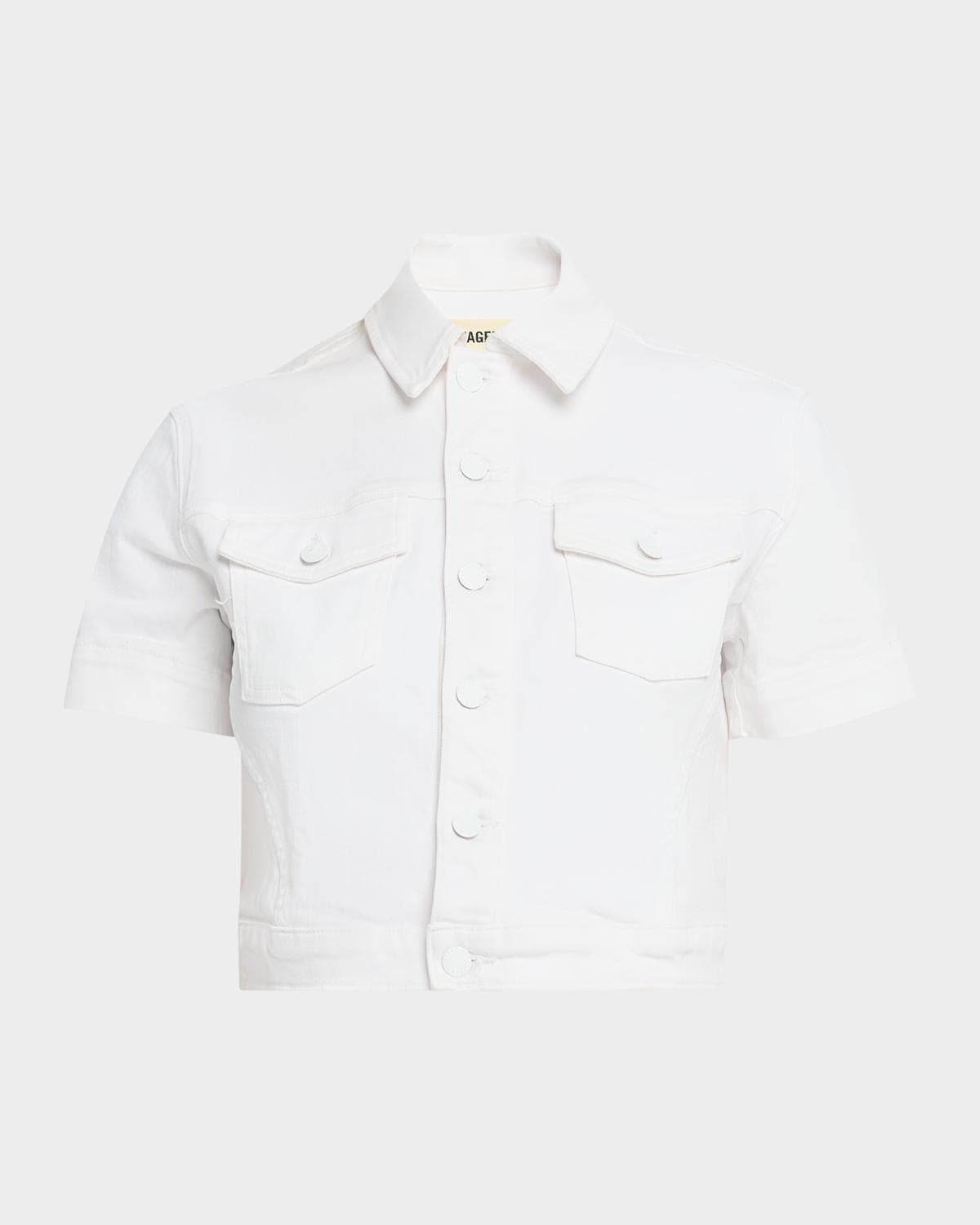 L 'AGENCE Kirstie Cropped Short-Sleeve Denim Jacket