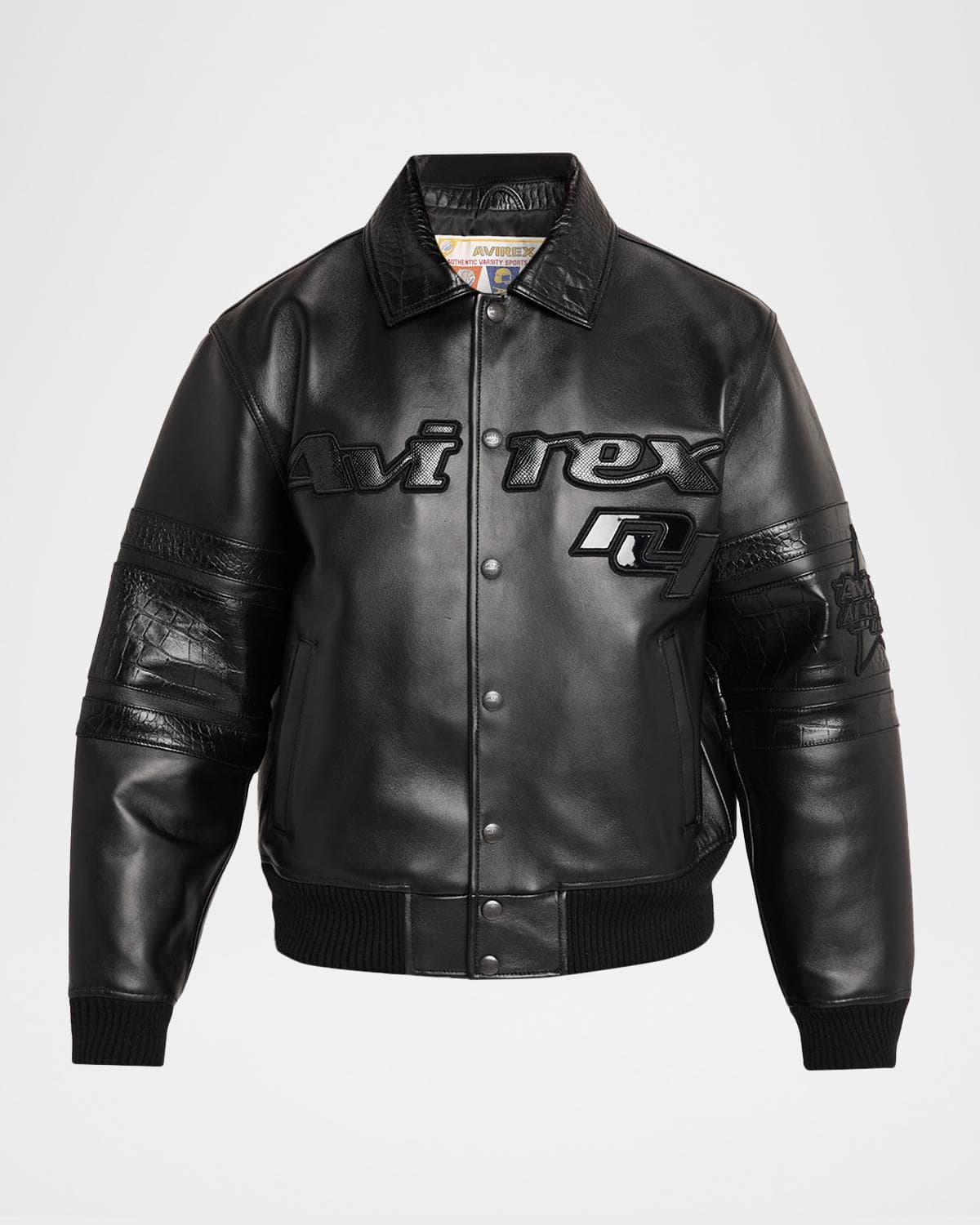 AVIREX Men's Legends Leather Croc-Effect Trim Bomber Jacket