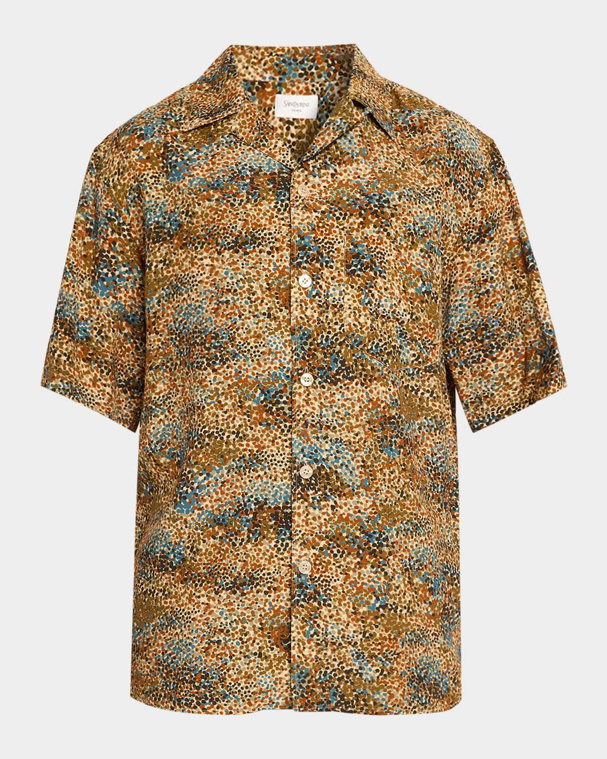 Saint Laurent Men's Confetti Viscose Short-Sleeve Shirt