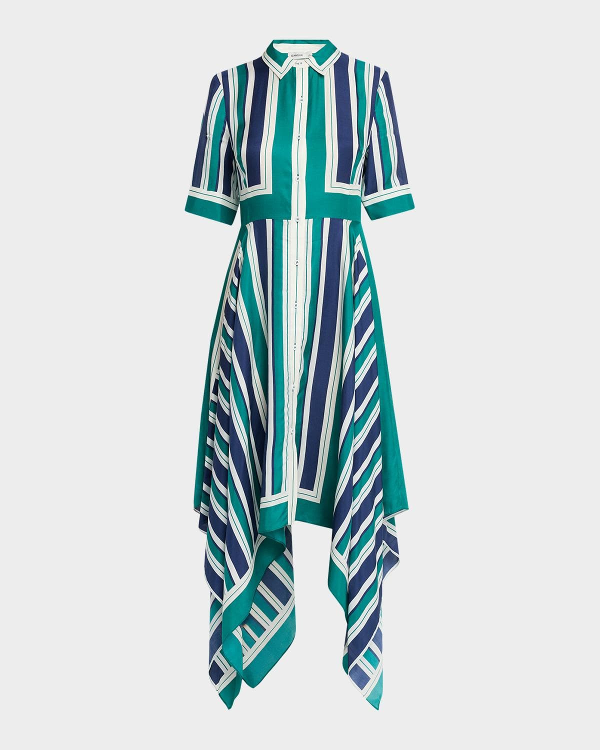 SIMKHAI Abrielle Striped Handkerchief Midi Dress