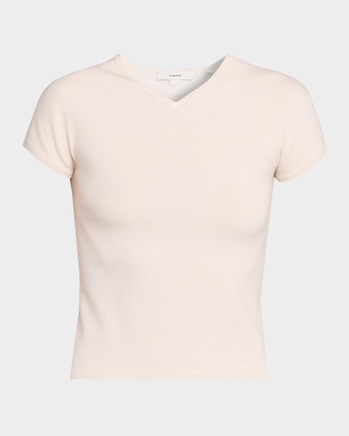 Vince Cashmere-Blend High V-Neck Short-Sleeve Sweater
