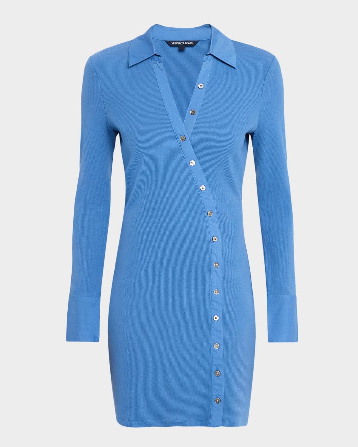 Veronica Beard Brenner Long-Sleeve Asymmetric Button Mini Dress