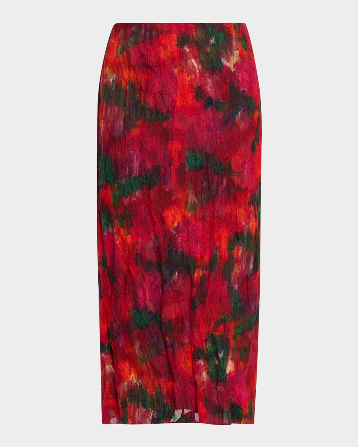 Lafayette 148 New York Abstract-Print Crinkled Cotton Midi Skirt