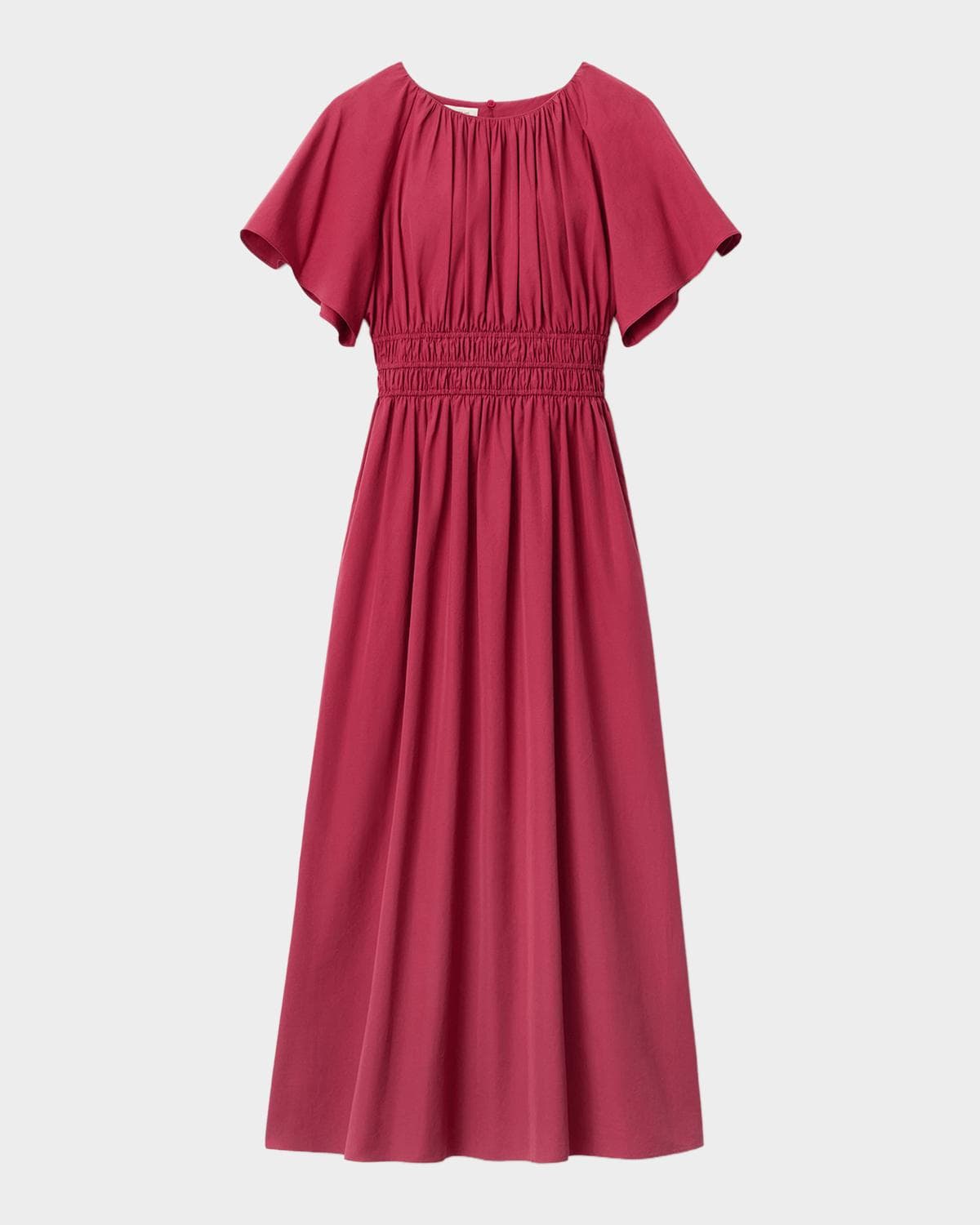 Lafayette 148 New York Shirred Cotton Poplin Midi Dress
