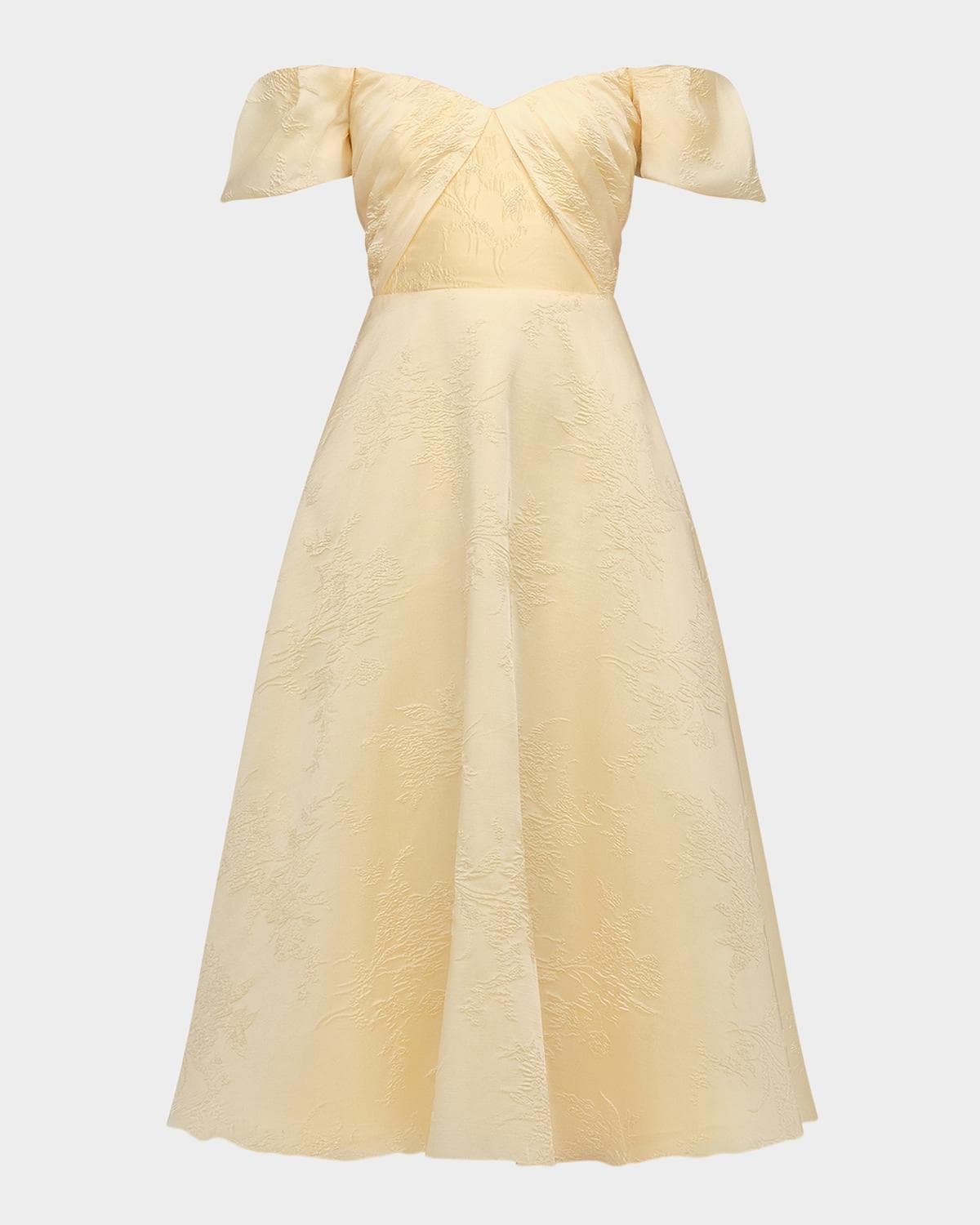 Theia Mel Off-Shoulder Jacquard Midi Dress