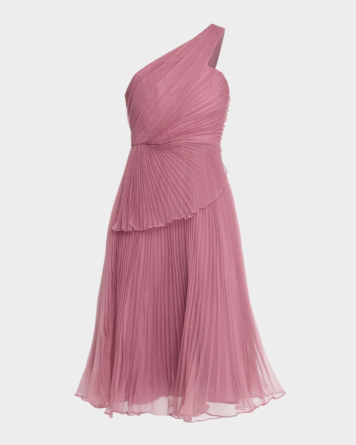 Theia Cece Pleated One-Shoulder Organza Midi Dress