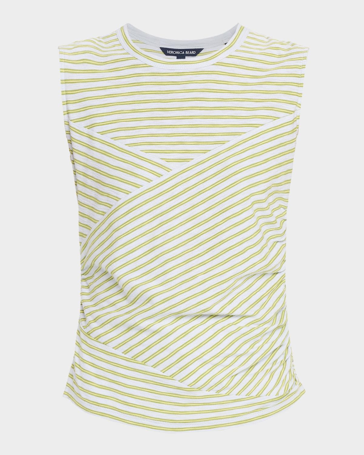 Veronica Beard Johana Stripe Sleeveless Ruched Tee
