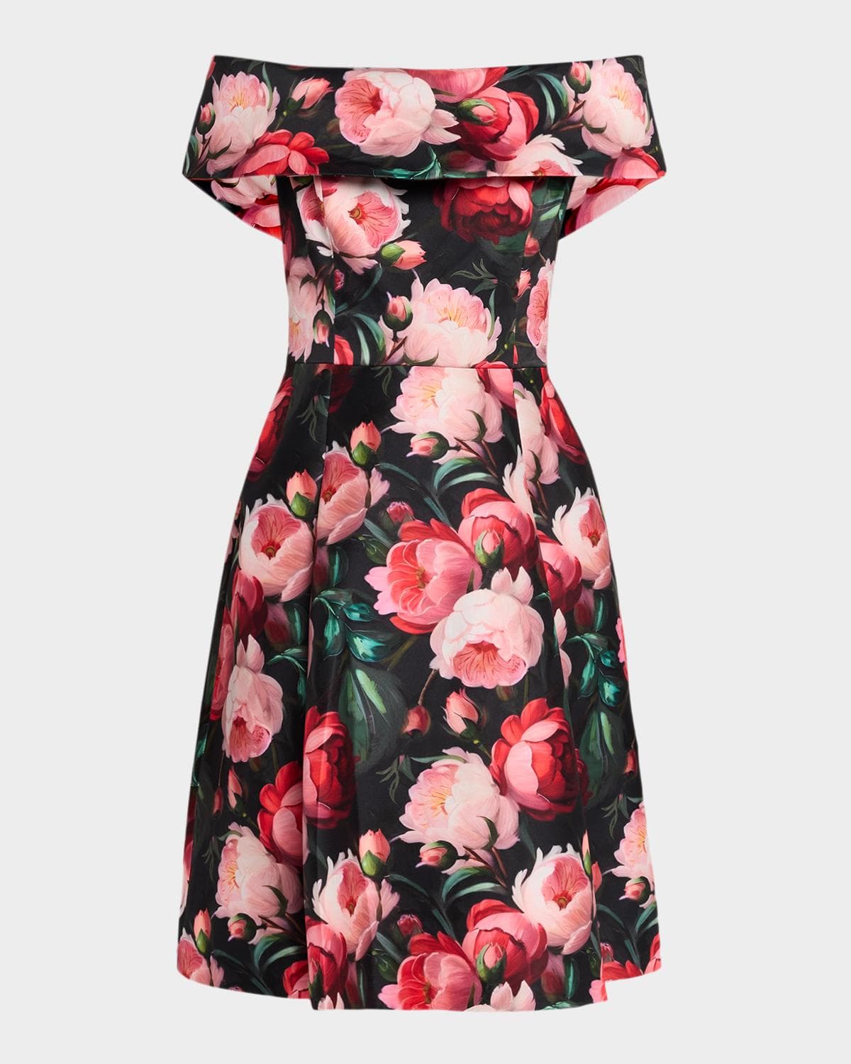 Rickie Freeman for Teri Jon Off-Shoulder Floral Mikado Dress