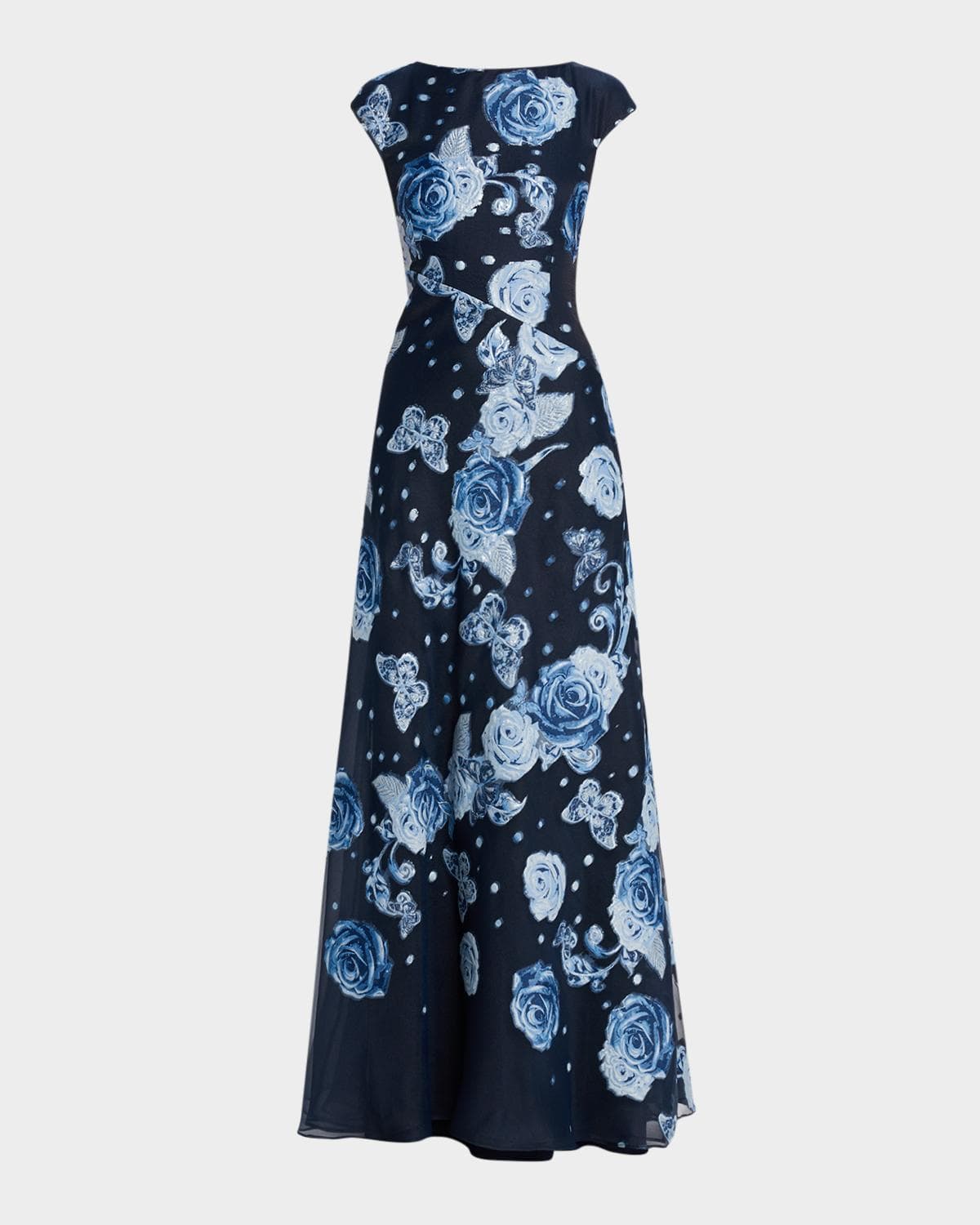 Rickie Freeman for Teri Jon Rose and Butterfly Cap Sleeve Long Gown