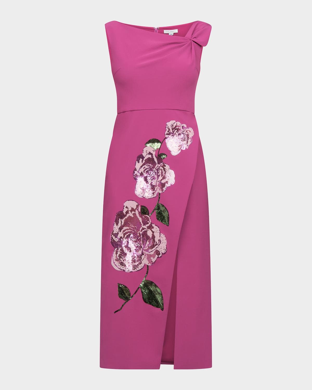Kay Unger New York Maeta Asymmetric Sequin Foral Midi Dress
