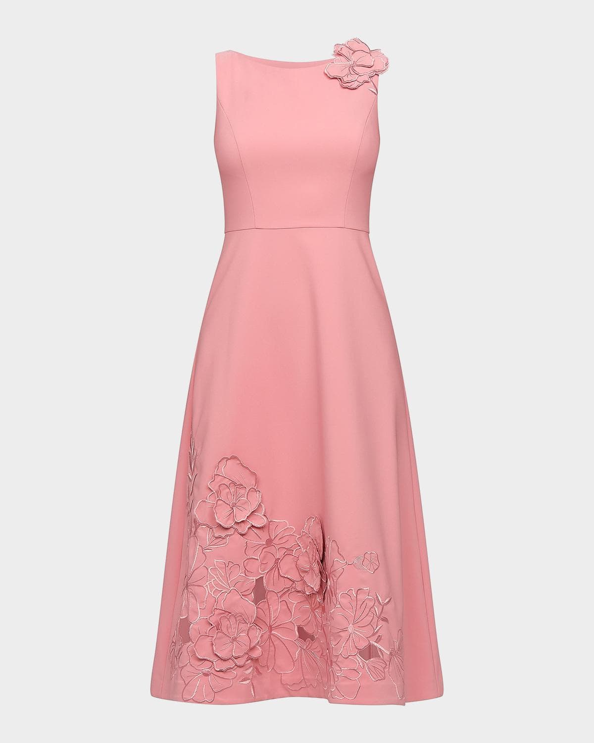Kay Unger New York Heidi Floral Appliqué Stretch-Crepe Midi Dress