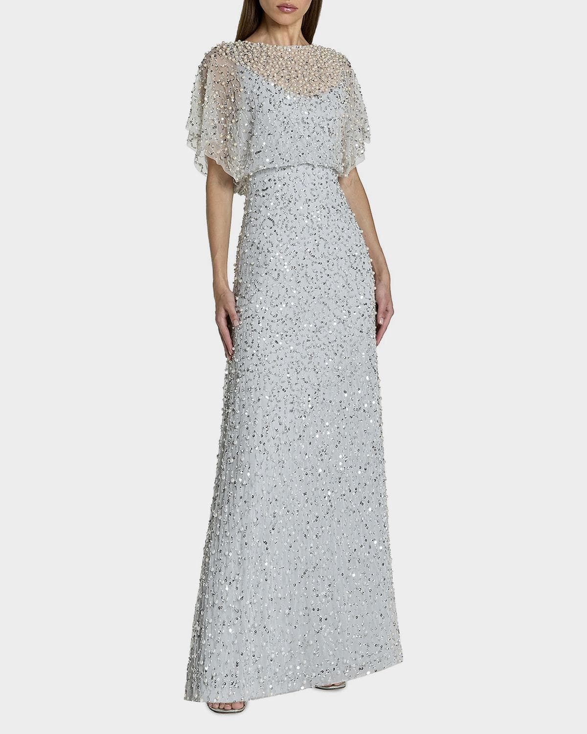 Mac Duggal Beaded Sequined Shawl Gown