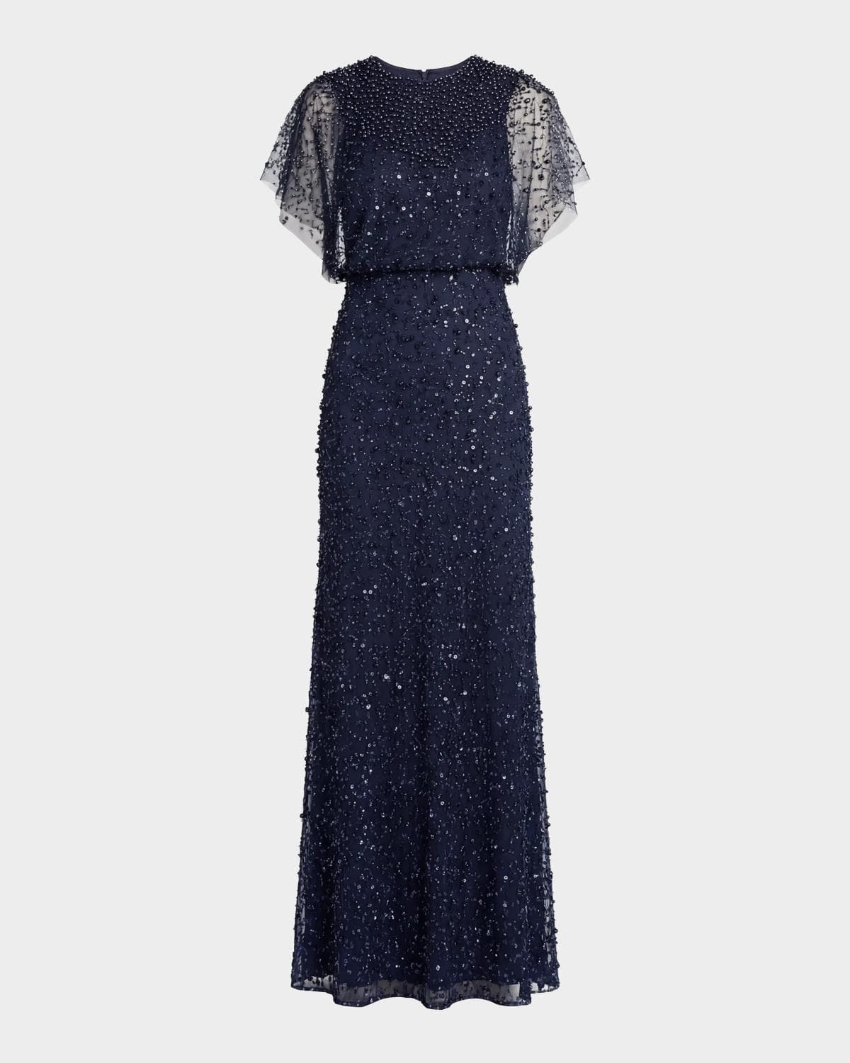 Mac Duggal Beaded Sequined Shawl Gown