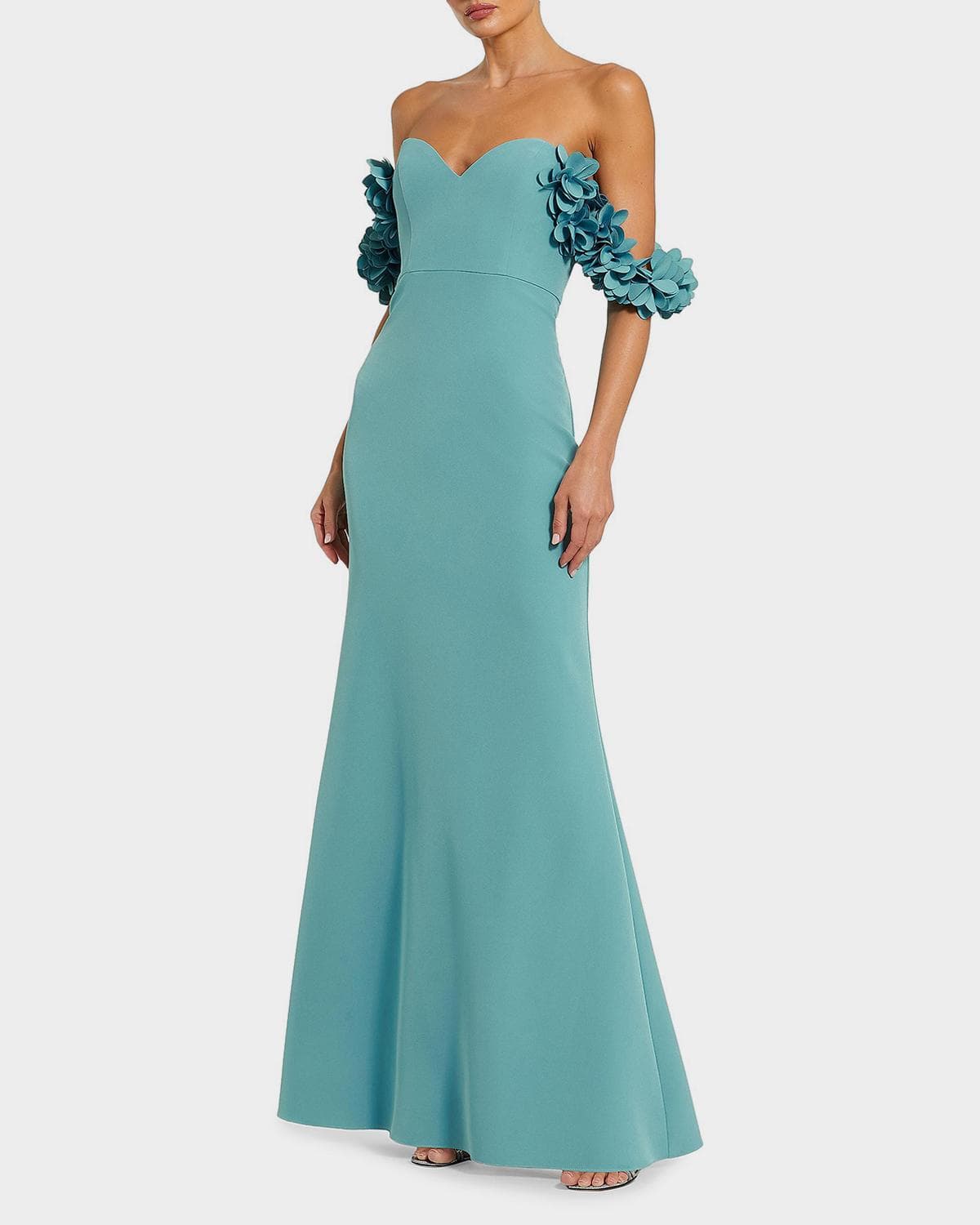 Mac Duggal Crepe 3D Flower Off-the-Shoulder Gown