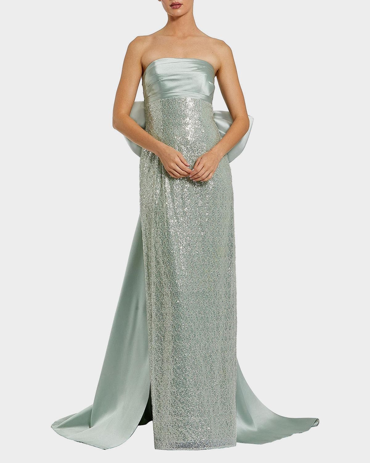 Mac Duggal Strapless Bow-Back Sequin Column Gown