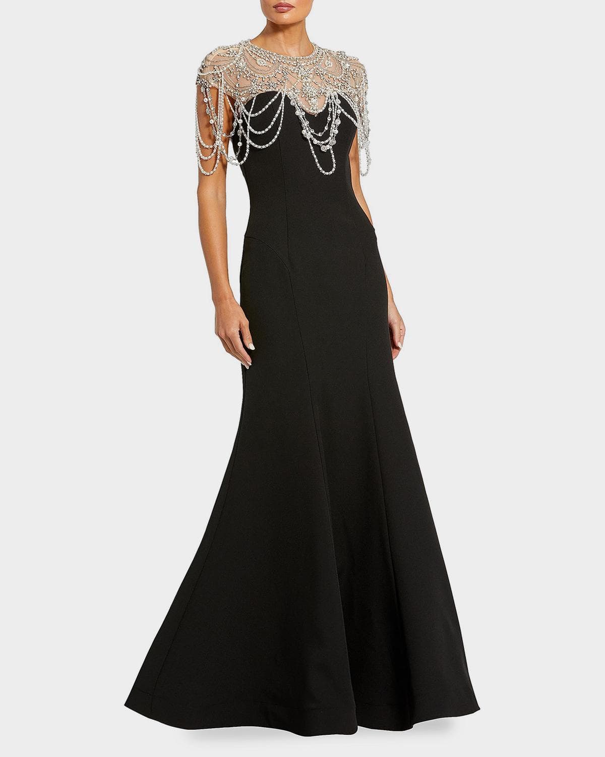 Mac Duggal Beaded Cap-Sleeve Mermaid Gown