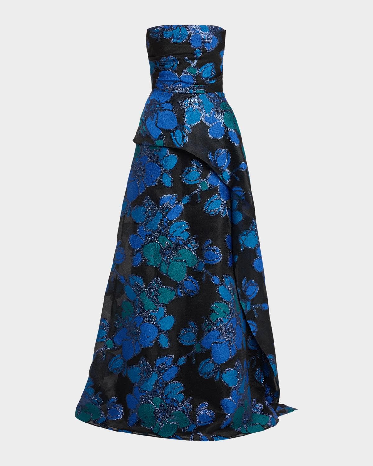 Rickie Freeman for Teri Jon Strapless Floral Jacquard Organza Gown